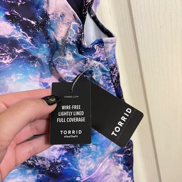 Torrid Womens NWT Ocean Wave Active Wireless Scoop Back One Piece Swimsuit Large - Picture 4 of 10